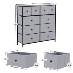 Beige & Grey Wood Wide 10 Drawer Fabric Storage Chest - thumbnail 2