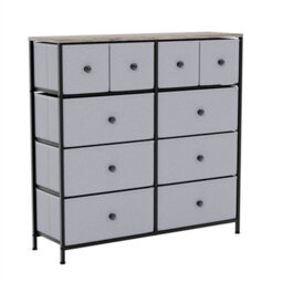 Beige & Grey Wood Wide 10 Drawer Fabric Storage Chest