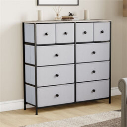Beige & Grey Wood Wide 10 Drawer Fabric Storage Chest - thumbnail 3