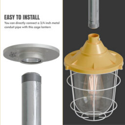 Industrial E27 Base Conduit Pendant Light Fitting Galvanized Steel With Metal 21Cm Cage Hanging Pendant Lamp Yellow - thumbnail 2