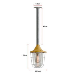 Industrial E27 Base Conduit Pendant Light Fitting Galvanized Steel With Metal 21Cm Cage Hanging Pendant Lamp Yellow - thumbnail 3