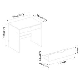 Urbnliving Height 75Cm Wooden White 1 Drawer Dressing Table With Grey Drawers Bedroom Vanity And Computer Work Desk - thumbnail 4