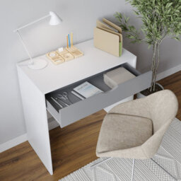 Urbnliving Height 75Cm Wooden White 1 Drawer Dressing Table With Grey Drawers Bedroom Vanity And Computer Work Desk - thumbnail 3