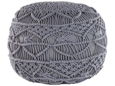Beliani Knitted Pouffe - Chunky Crochet Grey Cotton Round Footstool 40 X 40 Cm - image 1