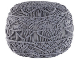 Beliani Knitted Pouffe - Chunky Crochet Grey Cotton Round Footstool 40 X 40 Cm - thumbnail 1