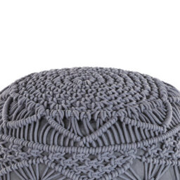 Beliani Knitted Pouffe - Chunky Crochet Grey Cotton Round Footstool 40 X 40 Cm - thumbnail 3