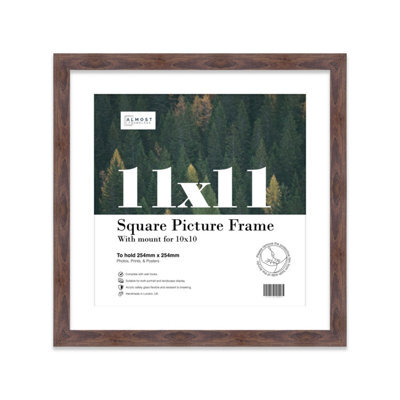 "11X11"" Walnut Picture Frame - 11X11"" Square Frame With 10X10"" Mount For 11X11""/10X10"" Pictures Moderrn Style Thin Edge, 1 Pack" - image 1