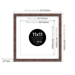 "11X11"" Walnut Picture Frame - 11X11"" Square Frame With 10X10"" Mount For 11X11""/10X10"" Pictures Moderrn Style Thin Edge, 1 Pack" - thumbnail 2