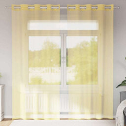 Berkfield Durable Voile Curtains With Grommets 2 Pcs Yellow - thumbnail 2