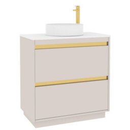Royal Bathrooms Orion 800mm Warm Taupe Floor Standing Plain White Countertop Vanity Unit 2 Drawer With Art Basin & Brushed Brass Accent Trim - thumbnail 6