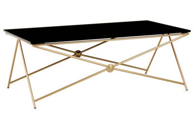 Orsina Tempered Glass Top Gold Finish Coffee Table, Strong Display Coffee Table, Steel Frame Decorative Table