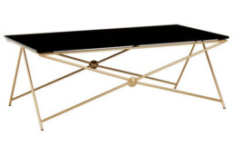 Orsina Tempered Glass Top Gold Finish Coffee Table, Strong Display Coffee Table, Steel Frame Decorative Table