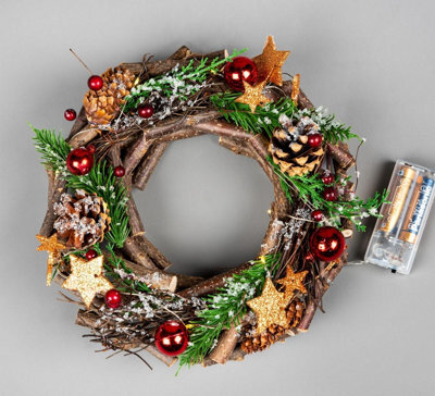 Shatchi 22Cm B/o Led Twig Wreath Red/brown - image 1