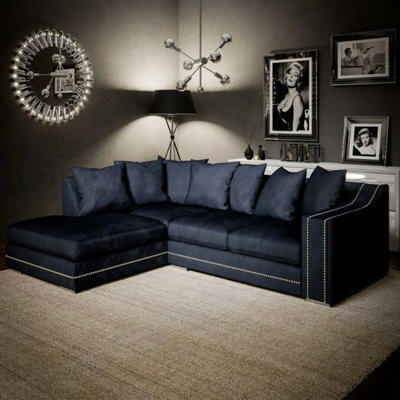 Furnishings For Less UK Kensington Deluxe Chenille Corner Sofa 3 - 4 Seater L Shaped Corner Sofa Left Hand Facing Charcoal - image 1