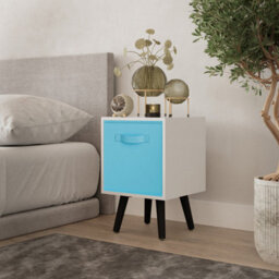 Urbn-Living Urbnliving 51Cm Height White Wooden Cube Storage Bookcase Black Legs With Sky Blue Inserts