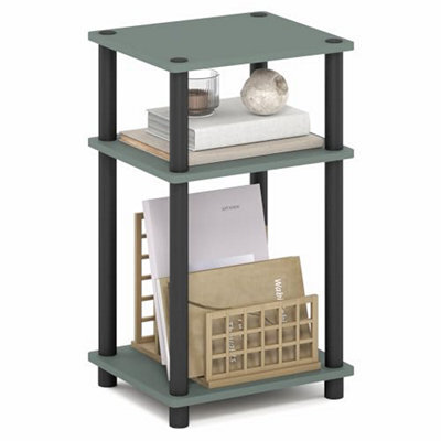 Furinno Just Side Table, 3-Tier End Open Shelves Night Stand, Bedside Toolless Assembly, For Living Room, Bedroom, Sage Green