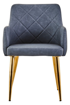 Orsina Dark Grey Angular Dining Chair, Gold Finish Lounge Chair, Luxe Kitchen Chair, Livingroom Chair, Accent Chair - image 1