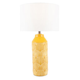Pacific Lifestyle Embossed Mustard Ceramic Table Lamp Yellow Textured Feather Lamp For Living Room - thumbnail 4