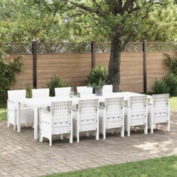 Berkfield Garden Dining Set 11 Pcs White Poly Rattan And Steel