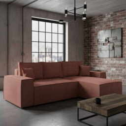 Malaga L Shaped Mdf Corner Sofa Bed With Storage Dl Pull Out Seat Loose Back Cushions 279X94X181 Pink Corduroy Right - thumbnail 1