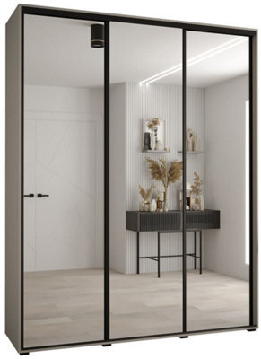 Arte Dakota Ii Sleek Cashmere Mirrored Door Wardrobe 1900mm H2350mm D600mm With Three Sliding Doors, Two Hanging Rails, And Ten Shelves - image 1