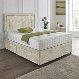 Dining Tables Cairo Matching Headboard Divan Set, 2 Drawer On Same Side With Sprung 1500 Comfort Mattress - Crushed Champagne - Double - thumbnail 1