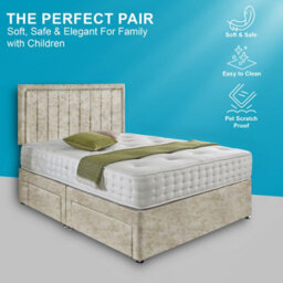 Dining Tables Cairo Matching Headboard Divan Set, 2 Drawer On Same Side With Sprung 1500 Comfort Mattress - Crushed Champagne - Double - thumbnail 2