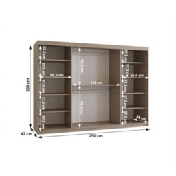 Arten Orlando Cashmere 250Cm Mirrored Triple Sliding Wardrobe For Calm Expansive Organisation - thumbnail 3