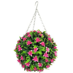 Best Artificial 28Cm Pink Lily Hanging Basket Flower Topiary Ball - Suitable For Outdoor Use - Weather & Fade Resistant - thumbnail 2