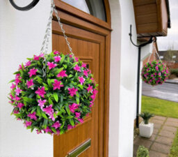 Best Artificial 28Cm Pink Lily Hanging Basket Flower Topiary Ball - Suitable For Outdoor Use - Weather & Fade Resistant - thumbnail 3