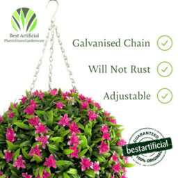 Best Artificial 28Cm Pink Lily Hanging Basket Flower Topiary Ball - Suitable For Outdoor Use - Weather & Fade Resistant - thumbnail 5