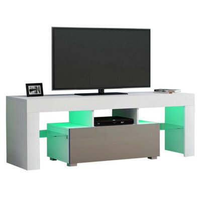 Grey 130Cm Tv Unit Stand Cabinet With 1 Drawer Storage Led Light - image 1