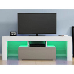 Grey 130Cm Tv Unit Stand Cabinet With 1 Drawer Storage Led Light - thumbnail 6