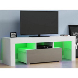 Grey 130Cm Tv Unit Stand Cabinet With 1 Drawer Storage Led Light - thumbnail 3