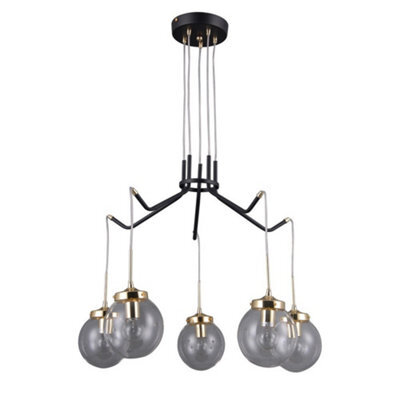 Luminosa Lighting Luminosa Industrial And Retro Hanging Pendant Black Matt, Gold 5 Light  With Clear Shade, E14