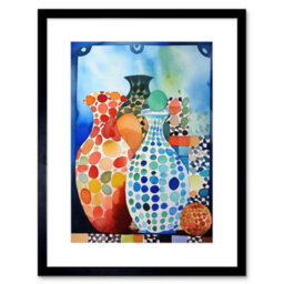 Artery8 Wall Art Print Polka Dot Glazed Porcelain Ceramic Vases Folk Artwork Framed 9X7 Inch - thumbnail 1