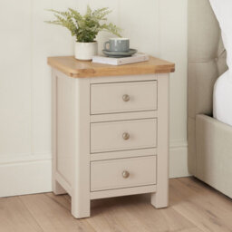 The Furniture Market Marbury Putty Grey Painted 3 Drawer Bedside Table Wooden Lamp Side Table Light Whitewash Oak Top For Bedroom And Living Room - thumbnail 1