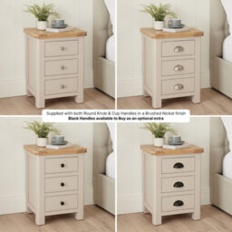 The Furniture Market Marbury Putty Grey Painted 3 Drawer Bedside Table Wooden Lamp Side Table Light Whitewash Oak Top For Bedroom And Living Room - thumbnail 4