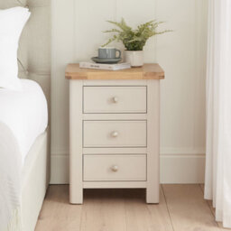 The Furniture Market Marbury Putty Grey Painted 3 Drawer Bedside Table Wooden Lamp Side Table Light Whitewash Oak Top For Bedroom And Living Room - thumbnail 2