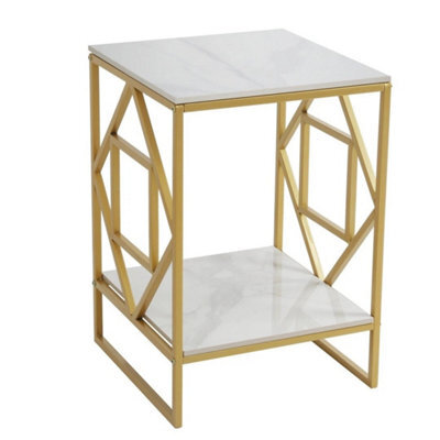 White & Gold 2Tier Geometric Metal Frame Sofa End Table Snack Side Table - image 1