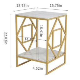 White & Gold 2Tier Geometric Metal Frame Sofa End Table Snack Side Table - thumbnail 2