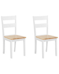 Wyld And Coco Set Of 2 White Rubberwood Slat Back Dining Chairs Cottage Style - Natural Seat - thumbnail 3