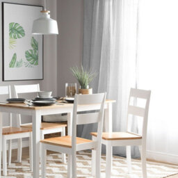 Wyld And Coco Set Of 2 White Rubberwood Slat Back Dining Chairs Cottage Style - Natural Seat - thumbnail 2