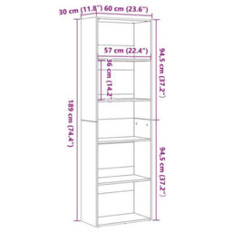 Berkfield Bookcase Black Oak 60X30X189 Cm Engineered Wood - thumbnail 9