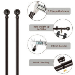 Aspire Homeware Plain Metal Curtain Pole With Ball Finials Extendable Rod 160-300 Cm (Black Nickel) - thumbnail 4