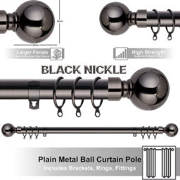 Aspire Homeware Plain Metal Curtain Pole With Ball Finials Extendable Rod 160-300 Cm (Black Nickel) - thumbnail 3
