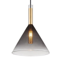 Luminosa Lighting Luminosa Elisabeth Dome Slim Pendant Ceiling Light Brass-Coloured Smoke Glass Shade 1X G9 - thumbnail 3