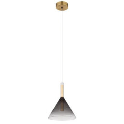 Luminosa Lighting Luminosa Elisabeth Dome Slim Pendant Ceiling Light Brass-Coloured Smoke Glass Shade 1X G9 - thumbnail 2