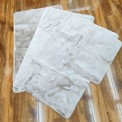 Biznest Set Of 4 Washable Mat Sparkly Design Mats Rugs Caravan Non Slip 100 X 140 Cm (3Pc) & 50 X 80 Cm (1Pc) (Beige, X Large)
