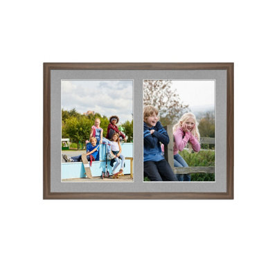 AK Frames 20X14 Walnut Sleek Multi Photo Frame With Silver Mount - Holds 2 Apertures (2X) A4 Photos - image 1